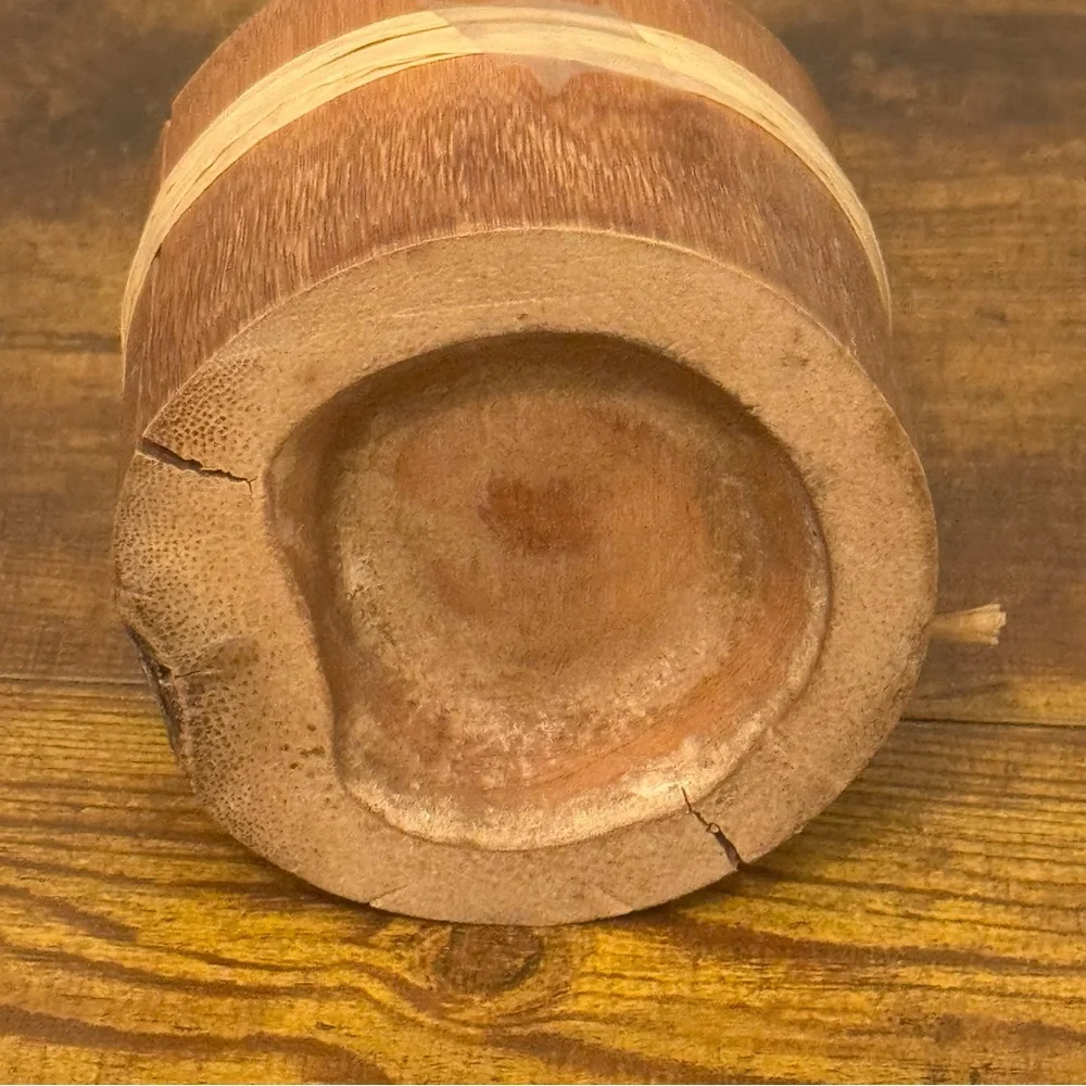 Rustic Wood Bamboo Style Candle ~3in‎ Plum Wax Raffia Tie Boho Decor